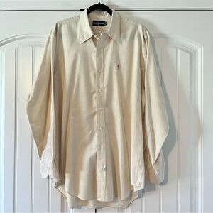 Ralph Lauren Classic Fit Beige Oxford Dress Shirt Cotton Size XL Long Sleeve